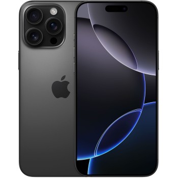 Μεταχειρισμένο Apple iPhone 16 Pro Max 512GB Black Titanium, μπροστινή όψη, οθόνη Super Retina XDR και τριπλή κάμερα.