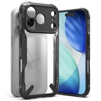Θήκη Ringke X Fusion για iPhone 17 Pro Max - Μαύρο πίσω όψη και μπροστινή φορεμένη σε συσκευή