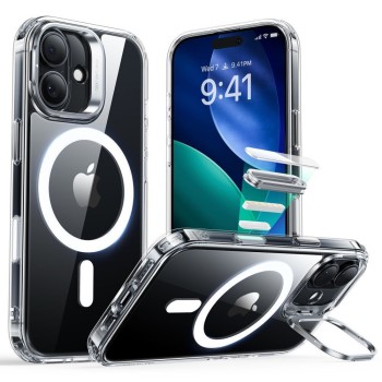 Θήκη ESR Cyber Kickstand Back Cover Μεταλλικό για iPhone 17  - Διάφανο φορεμένη σε συσκευή σε όλες τις όψεις