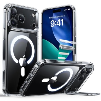 Θήκη ESR Cyber Kickstand Back Cover Μεταλλικό για iPhone 17  Pro - Διάφανο φορεμένη σε συσκευή σε όλες τις όψεις