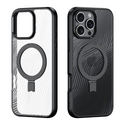 Θήκη Dux Ducis Aimo MagSafe και στήριγμα για iPhone 16 Pro - Μαύρο μπροστινή και πίσω όψη