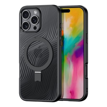 Θήκη Dux Ducis Aimo MagSafe και στήριγμα για iPhone 16 Pro - Μαύρο μπροστινή και πίσω όψη
