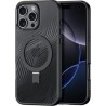 Θήκη Dux Ducis Aimo MagSafe και στήριγμα για iPhone 16 Pro - Μαύρο μπροστινή και πίσω όψη