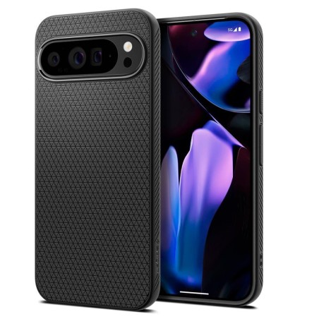 Θήκη Spigen Liquid Air Σιλικόνης / Πλαστικό για Google Pixel 9 Pro XL - Μαύρο μπρος και πίσω όψη σε συσκευή