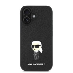 Karl Lagerfeld Ikonik Fixed Glitter Hard Case with Ikonik Metal Logo Θήκη προστασίας από σιλικόνη – iPhone 16 Glitter Black – KL