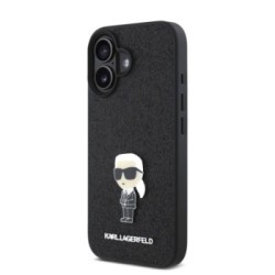 Karl Lagerfeld Ikonik Fixed Glitter Hard Case with Ikonik Metal Logo Θήκη προστασίας από σιλικόνη – iPhone 16 Glitter Black – KL