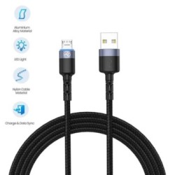 Tellur - Micro USB Cable 3A - Black - Καλώδιο δεδομένων USB σε Micro USB με φως LED, 1,2 μέτρα