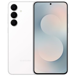 Samsung Galaxy S25 FE 5G σε λευκό χρώμα με ενεργή οθόνη AMOLED 6.7" και τριπλή πίσω κάμερα 50MP