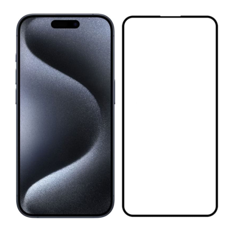 3D Tempered Glass Full Cover & Full Glue για Apple iPhone 16 Pro - Μαύρο τοποθετημένο δίπλα από συσκευή