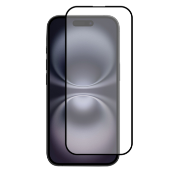 3D Tempered Glass Full Cover & Full Glue για Apple iPhone 16 Plus - Μαύρο τοποθετημένο μπροστά από συσκευή