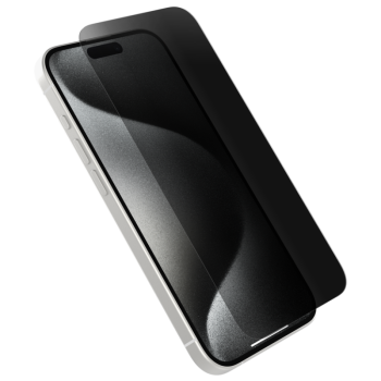 Privacy Tempered Glass για Apple iPhone 16 Pro - Μαύρο τοποθετημένο μπροστά από συσκευή