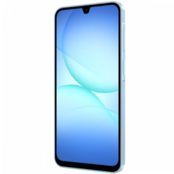 Samsung Galaxy A17 4G σε γαλάζιο χρώμα μπροστινή πλευρική όψη με ενεργή οθόνη Super AMOLED 6,7" και κουμπιά ήχου και κλειδώματος