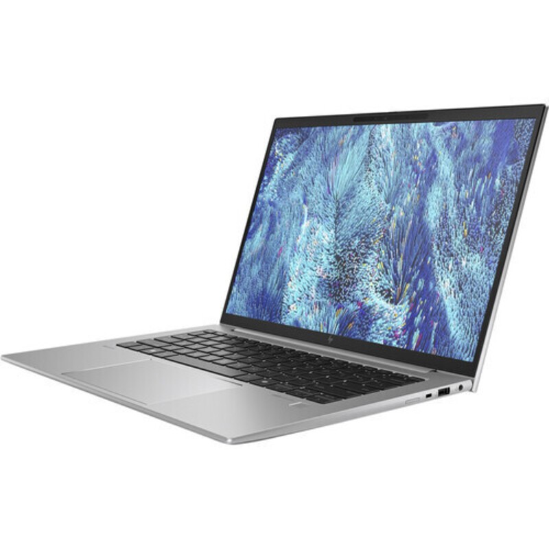 HP ZBook Firefly 14 G11 σε ασημί χρώμα πλευρική προεπισκόπηση με ενεργή οθόνη και εμφανής διαθέσιμες θύρες HP ZBook Firefly 14 G11 σε ασημί χρώμα πλευρική προεπισκόπηση με ενεργή οθόνη και εμφανής διαθέσιμες θύρες