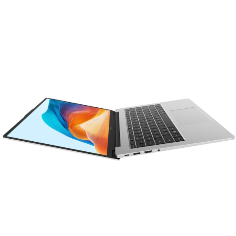 Huawei Matebook D14 2024 14" σε ασημί χρώμα πλήρης προεπισκόπηση ενεργούς οθόνης και πληκτρολογίου σε πλήρη άνοιγμα πλευρική όψη Huawei Matebook D14 2024 14" σε ασημί χρώμα πλήρης προεπισκόπηση ενεργούς οθόνης και πληκτρολογίου σε πλήρη άνοιγμα πλευρική όψη