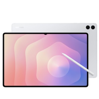 Samsung Galaxy Tab S11 Ultra σε ασημί χρώμα προεπισκόπηση μπροστινής και πίσω πλευράς με ενεργή οθόνη 14,6" και πενάκι