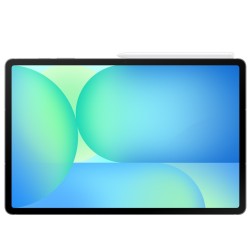 Samsung Galaxy Tab S10 FE+ σε γκρι χρώμα μπροστινή προεπισκόπηση με ενεργή οθόνη 13,1" και s pen