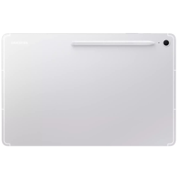 Samsung Galaxy Tab S10 FE+ σε ασημί χρώμα μπροστινή και πίσω προεπισκόπηση με s pen