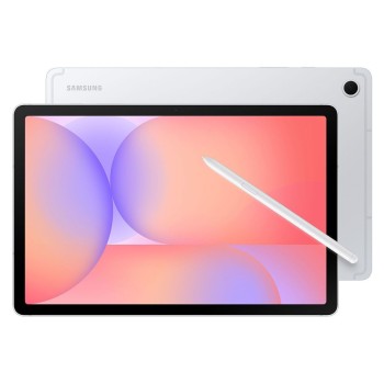 Samsung Galaxy Tab S10 Lite σε ασημί χρώμα προεπισκόπηση μπροστά και πίσω πλευράς με s pen