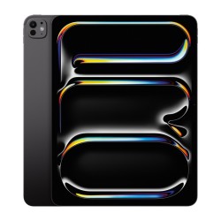 Apple iPad Pro 2025 σε μαύρο χρώμα σε μπροστινή και πίσω προεπισκόπηση με ενεργή οθόνη 13"
