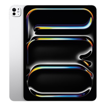 Apple iPad Pro 2025 σε ασημί χρώμα σε μπροστινή και πίσω προεπισκόπηση με ενεργή οθόνη 13"