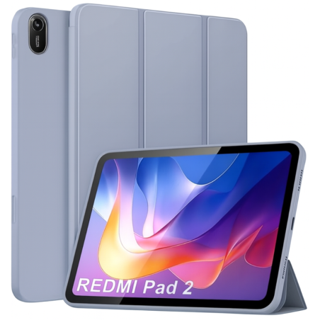 Θήκη iPad Trifold Smart View και πίσω TPU για Xiaomi Redmi Pad 2 - Βιολετί μπροστινή και πίσω όψη πάνω σε συσκευή