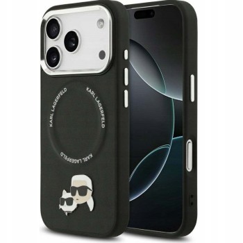 Karl Lagerfeld Karl & Choupette Pins Magsafe Case για iPhone 17 Pro Max - Μαύρο φορεμένη σε λευκή συσκευή