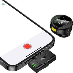 Hoco L21 Μικρόφωνο Πέτου με δέκτη usb, σε μαύρο χρώμα με φωτεινή ένδειξη λειτουργίας εγκατεστημένο σε συσκευή