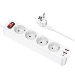 Hoco Πολύπριζο 4 Θέσεων με 2 USB-A, 3 USB-C, Διακόπτη και Καλώδιο 1.8m σε λευκό χρώμα