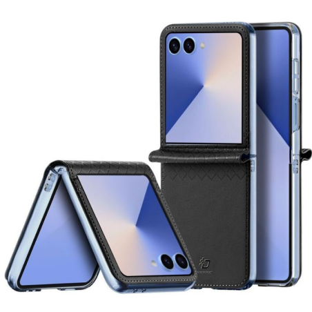 Θήκη Dux Ducis Back Cover Δερμάτινο για Samsung Galaxy Z Flip7 5G - Μαύρο φορεμένη σε συσκευή ανοιχτή και κλειστή