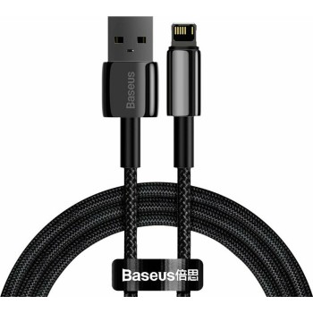 Baseus Tungsten Braided USB to Lightning Cable (1m) - Μαύρο τυλιγμένο καλώδιο με βύσματα usb και lightning