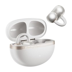 QCY Crossky C50 Open Ear Bluetooth Handsfree Ακουστικά με Θήκη Φόρτισης - Λευκό ακουστικά και ανοιχτή θήκη φόρτισης πλαϊνή όψη 2