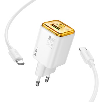 HOCO (N52) Φορτιστής Power Delivery / Quick Charge 3.0 σε λευκό χρώμα καλώδιο και adapter