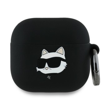 Karl Lagerfeld Choupette Head 3D Θήκη Σιλικόνης με Γάντζο για Apple AirPods 4 - Μαύρο μπροστά όψη θήκης