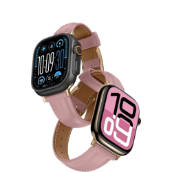 AmazingThing Λουράκι Δερμάτινο για Apple Watch 45/46/49mm - Ροζ λουράκι σε συσκευή κλειστό