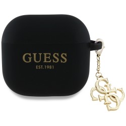 Guess Charm Θήκη Σιλικόνης για Apple AirPods 4 - Μαύρο μπροστά όψη θήκης με Guess logo