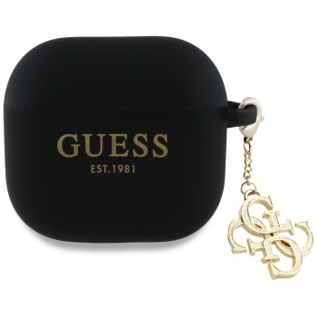 Guess Charm Θήκη Σιλικόνης για Apple AirPods 4 - Μαύρο μπροστά όψη θήκης με Guess logo