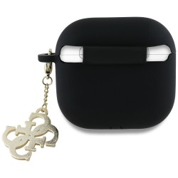 Guess Charm Θήκη Σιλικόνης για Apple AirPods 4 - Μαύρο πίσω όψη θήκης σε συσκευή