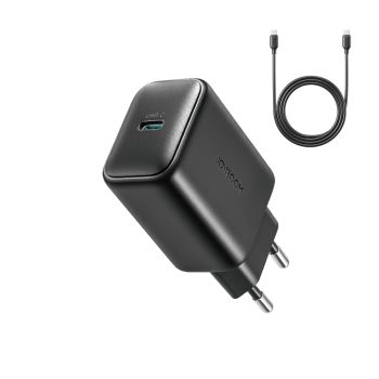 Joyroom JR-TCF23 Φορτιστής με Θύρα USB-C & Καλώδιο USB-C - USB-C 25W Power Delivery - Μαύρο φορτιστής με αποσπώμενο καλώδιο