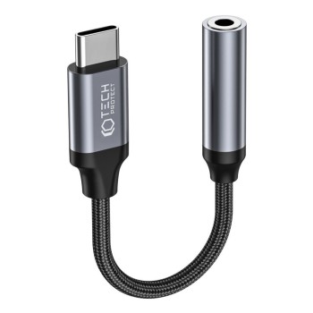 Tech-Protect UltraBoost Μετατροπέας USB-C male σε 3.5mm mini jack adapter - Μαύρο με καλώδιο από εύκαμπτο υλικό
