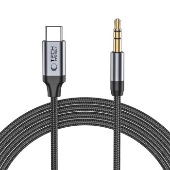 Tech-Protect UltraBoost Καλώδιο USB-C / 3.5mm mini jack 1m - Μαύρο διπλωμένο καλώδιο