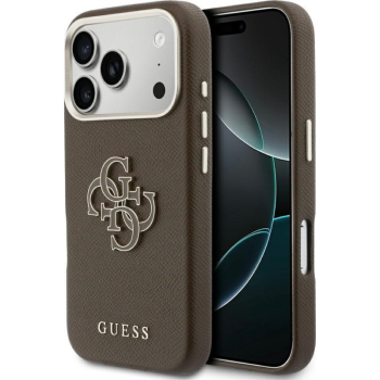 Guess Fw Resin Logo Back Cover Θήκη για Apple iPhone 17 Pro Max - Brown εφαρμοσμένη σε συσκευή μπροστά και πίσω όψη