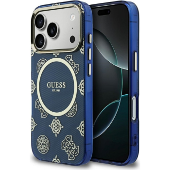 Guess Iml Peony Dot Magsafe Back Cover Θήκη για iPhone 17 Pro - Blue εφαρμοσμένη σε συσκευή μπροστά και πίσω όψη