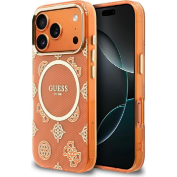 Guess Iml Peony Dot Magsafe Back Cover Θήκη για iPhone 17 Pro - Orange εφαρμοσμένη σε συσκευή μπροστά και πίσω όψη