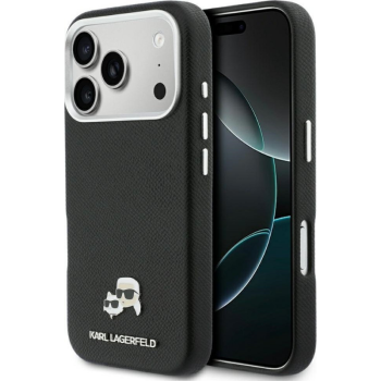 Karl Lagerfeld Karl & Choupette Pins Saffiano Magsafe για Iphone 17 Pro Max - Μαύρο εφαρμοσμένη σε συσκευή μπροστά και πίσω όψη