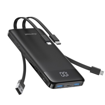 Charmast W1148 Power Bank 10000mAh μαύρο με ενσωματωμένα καλώδια Lightning USB-C micro USB