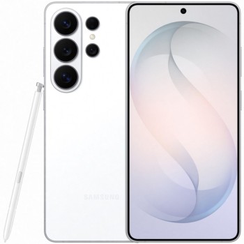 Samsung Galaxy S26 Ultra 5G Dual SIM White μπροστά και πίσω όψη με ενεργή οθόνη 6,9" και τετραπλή πίσω κάμερα 200MP και πενάκι