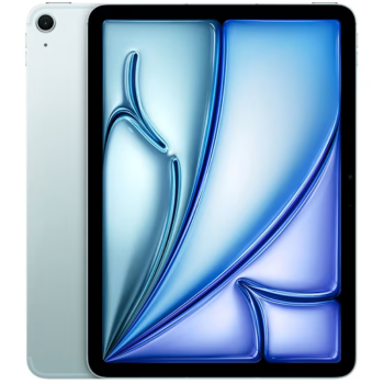 Apple iPad Air 2026 WiFi + 5G 11″ - Blue μπροστά και πίσω όψη με ενεργή οθόνη 11" και πίσω κάμερα 12MP