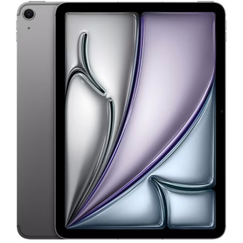 Apple iPad Air 2026 WiFi + 5G - Space Grey μπροστά και πίσω όψη με ενεργή οθόνη 13" και πίσω κάμερα 12MP