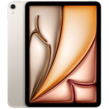 Apple iPad Air 2026 WiFi + 5G 13″  - Starlight μπροστά και πίσω όψη με ενεργή οθόνη 13" και πίσω κάμερα 12MP