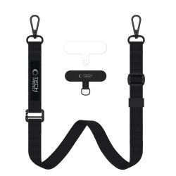 Tech-Protect Rope Crossbody Λουράκι Λαιμού για Κινητά - Μαύρο λουράκι και καρτελάκι εφαρμογής